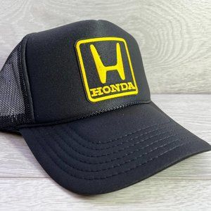 COPY - NEW VINTAGE STYLE HONDA MOTORS BLACK TRUCKER HAT CAP ADULT SIZ…